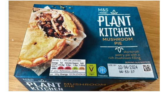 A packet of M&S Food Plant Kitchen Mushroom Pie