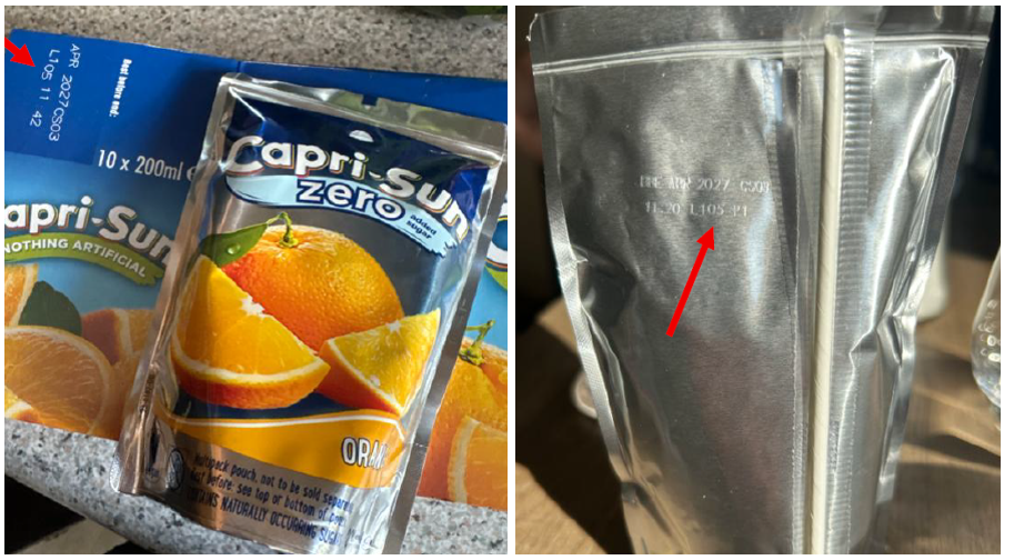 Capri-Sun Pouch and Best Before Date