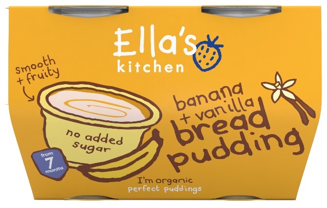 Package of Ella’s Kitchen Banana and Vanilla Bread Pudding