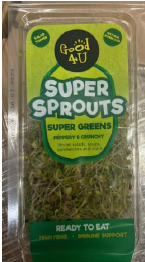 A packet of Good4U Super Sprouts Super Greens