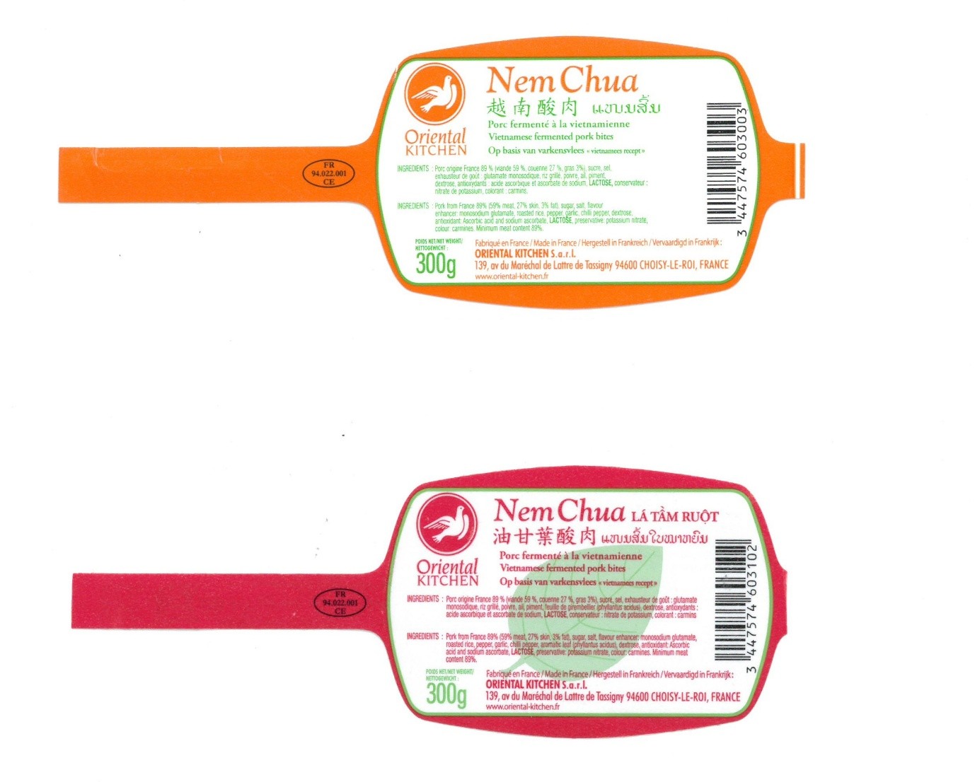 Oriental KITCHEN NEM CHUA and NEM CHUA LA TAM RUOT label