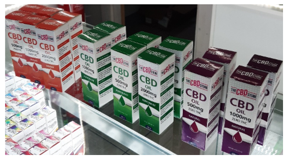 Packets of various The CBD Store CBD Oils