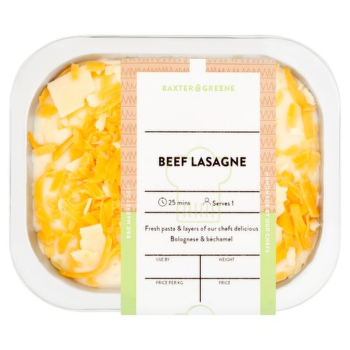 A box of Baxter and Greene Beef Lasagne 400g