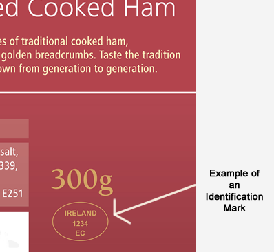 Product with an example of an identification mark in 'IRELAND 1234 EC'format