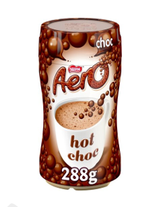 A jar of Aero hot choc drink powder