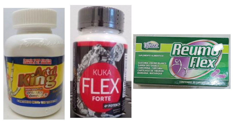 A bottle of Artri King and a bottle of Kuka Flax Forte and box of Reumo Flex