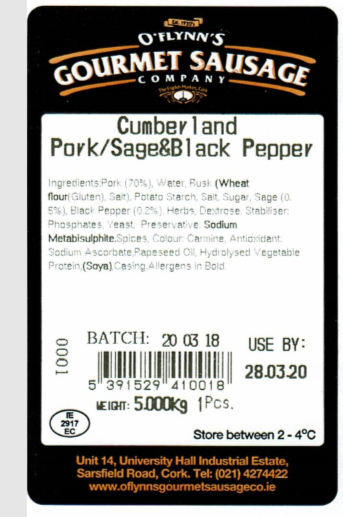 Cumberland sausages label 3