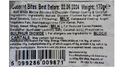 Back Label of Coconut Bites