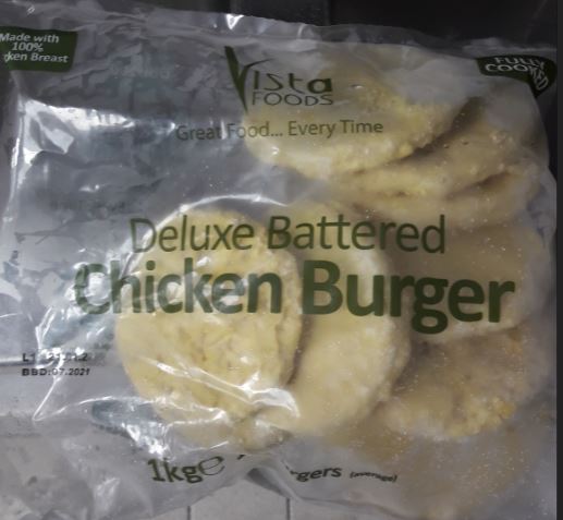 Vista Foods Chicken Burger Front of Pack