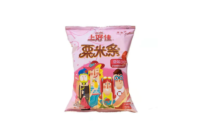 Packet of Oishi corn flips strawberry flavour