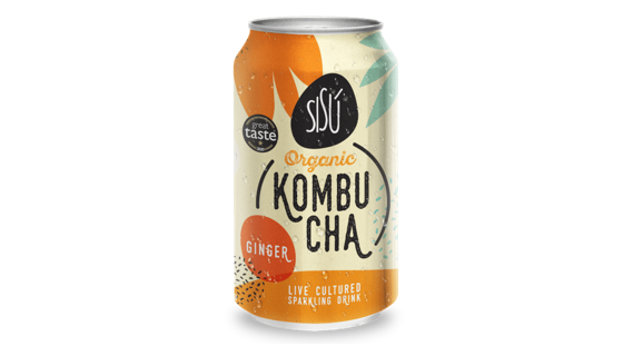 A can of Sisu Organic Kombucha