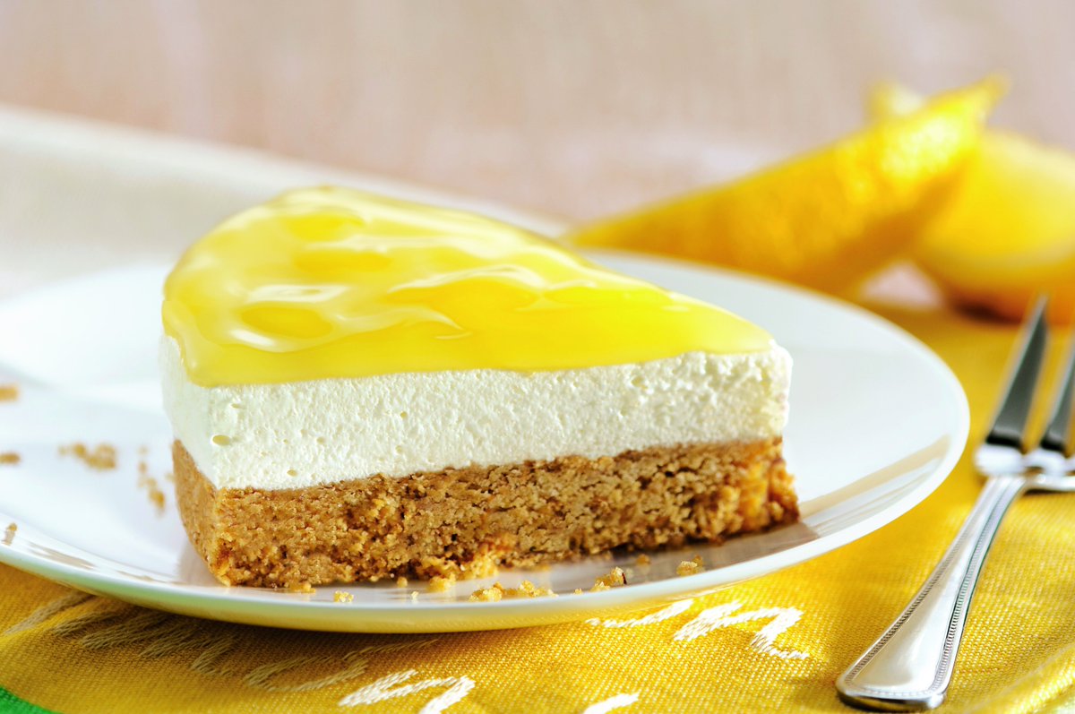 A slice of Galberts lemon cheesecake
