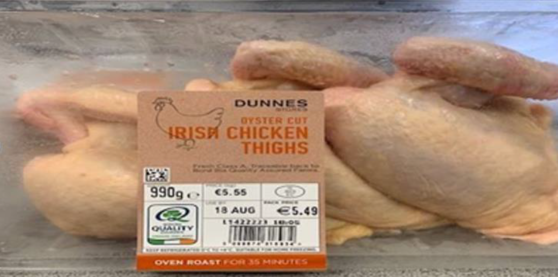 A plastic pack of Dunnes Stores Oyster Cut Irish Chicken Thighs